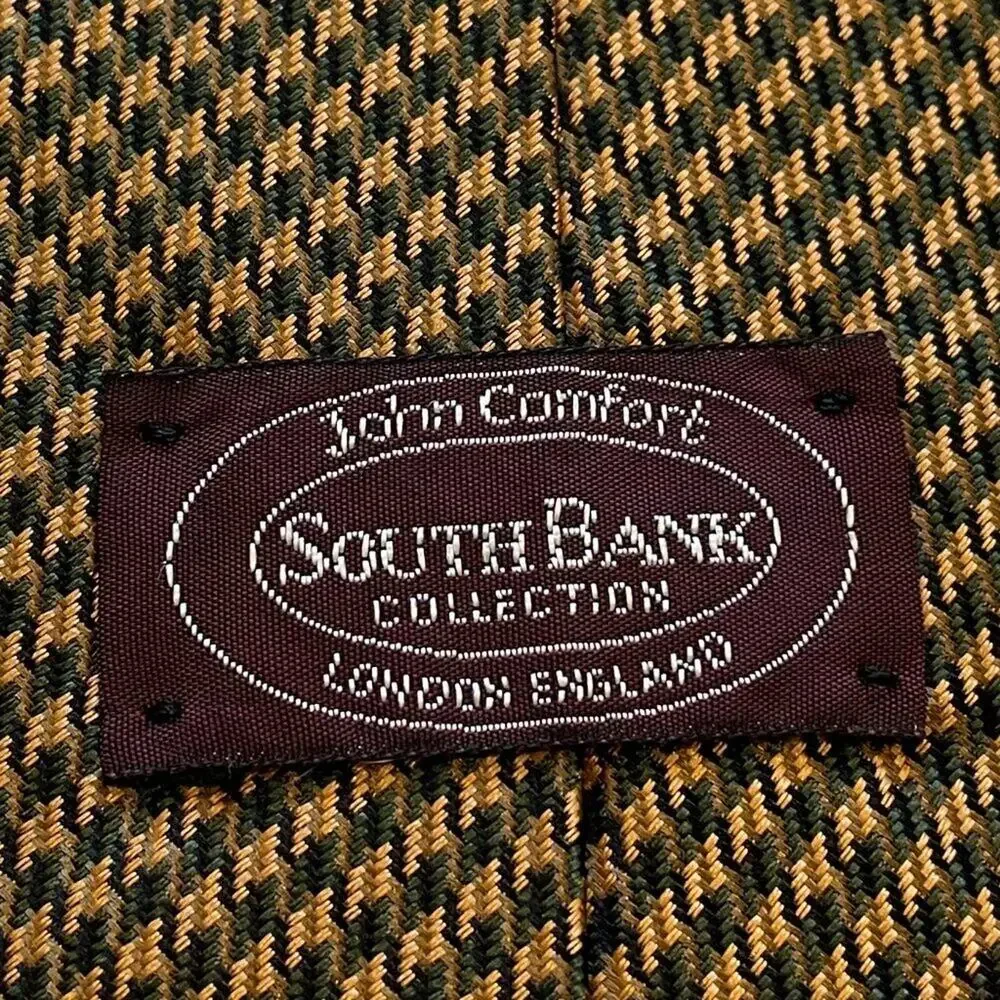 John Comfort South Bank Collection Gold, Black Herringbone Silk Tie, 58
